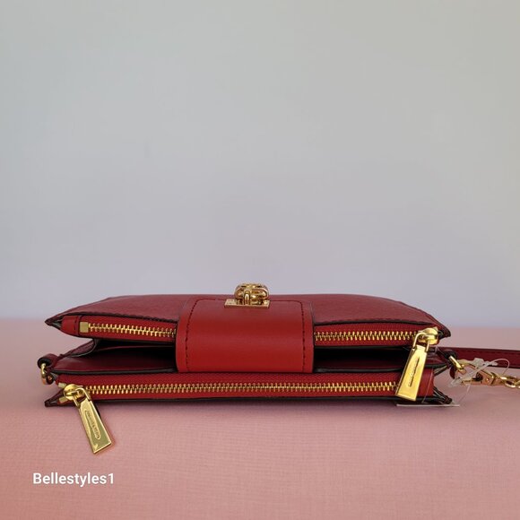 MICHAEL KORS Ruby Small Double-Zip Saffiano Leather Crossbody Bag- Crimson ⭐ - Picture 11 of 16